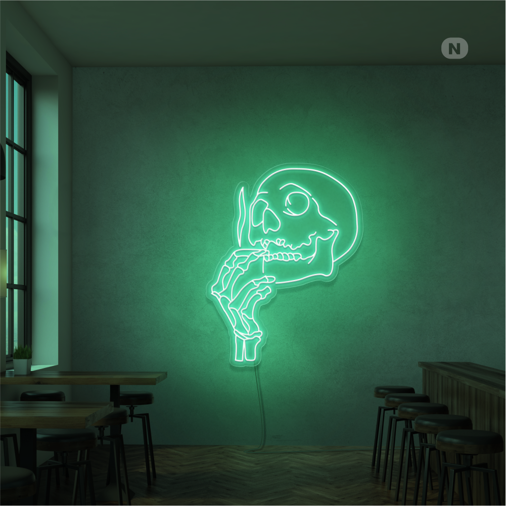 Neon Sign Smoking Skull Head