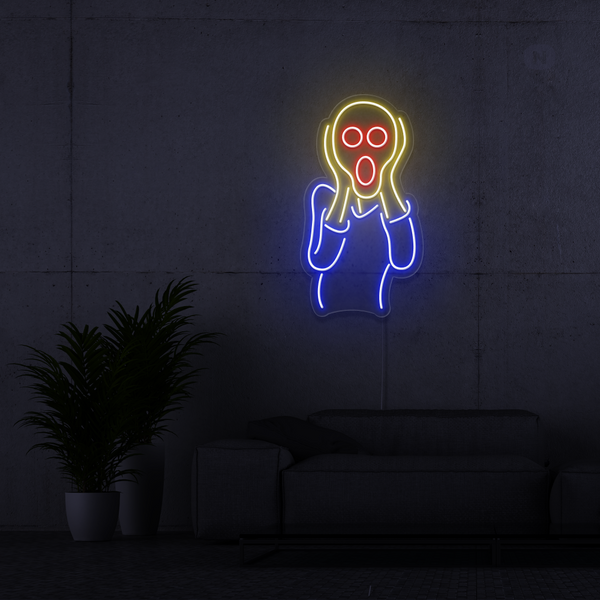 Neon Sign Screaming Face