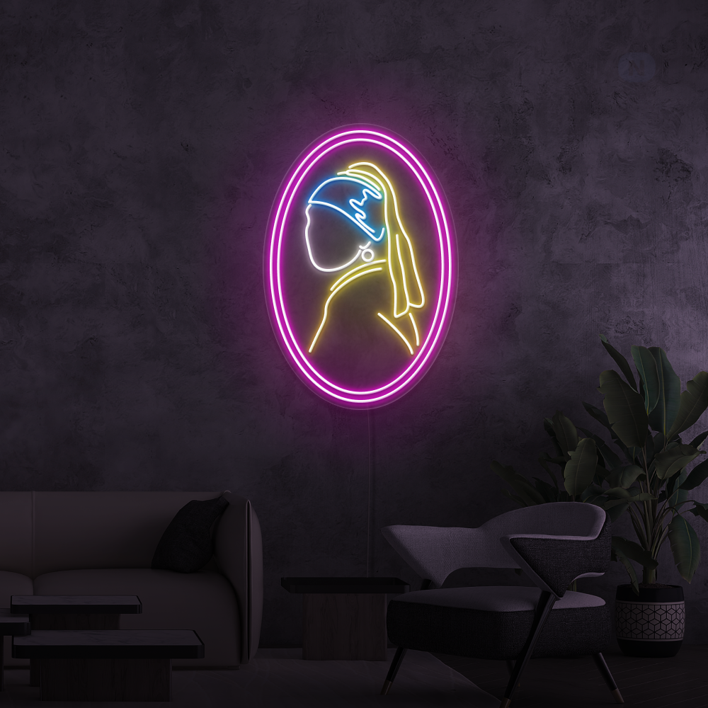 Neon Sign Girl With Pearl